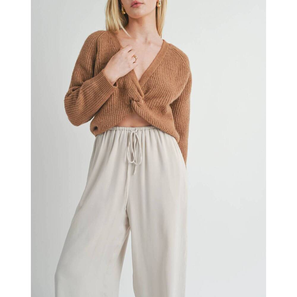 NEW SAGE THE LABEL cece reversible twist sweater in mocha